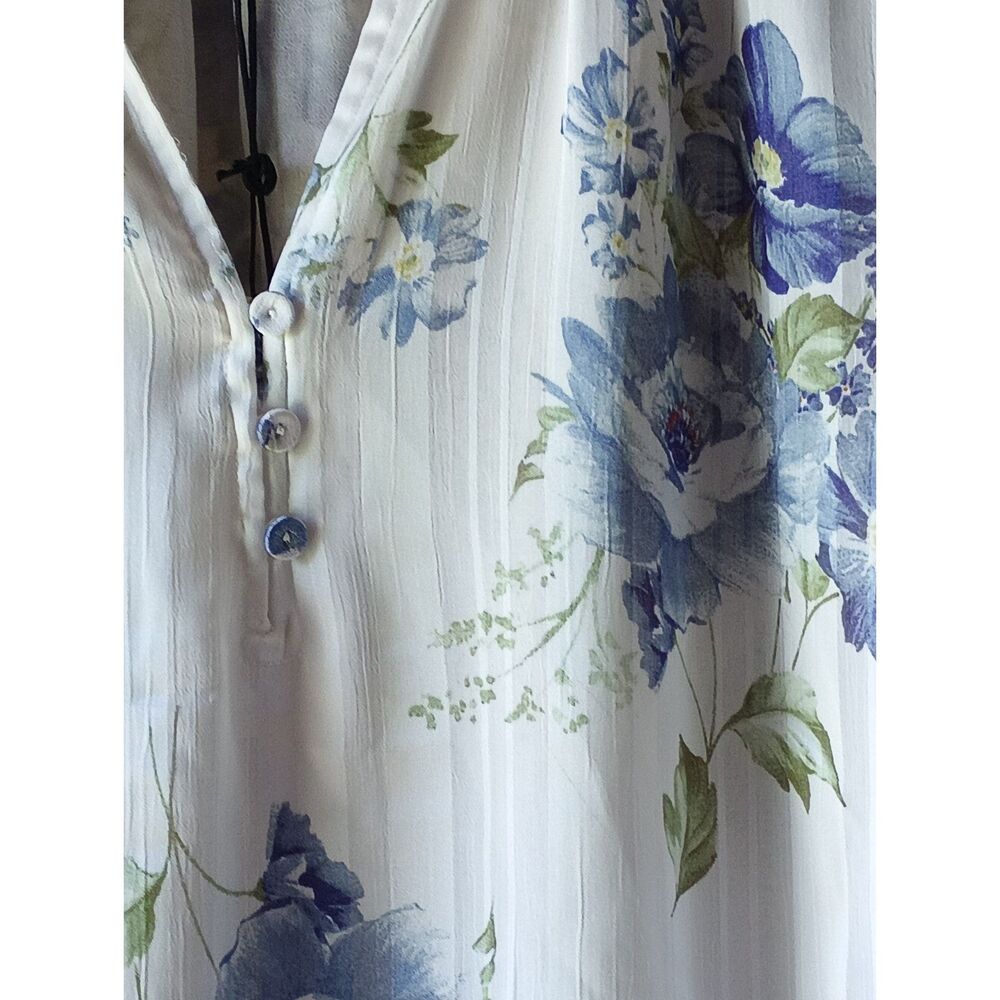 Maison d'Amélie Blue & Off-White Floral Sheer Ruffled Blouse with Cami NWT XS - Picture 5 of 5